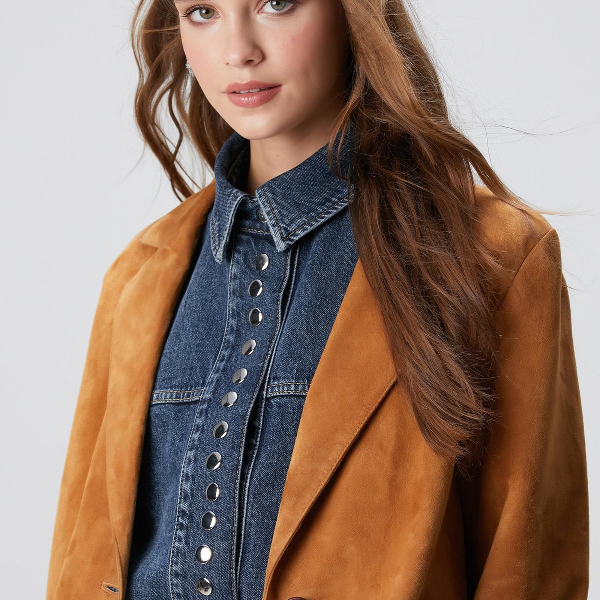 Network Kadın Camel Blazer Süet Deri Ceket