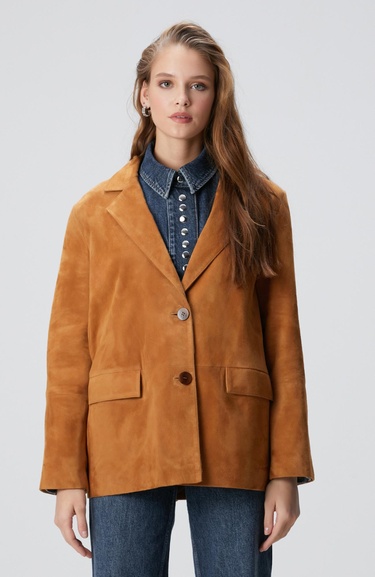  Network Kadın Camel Blazer Süet Deri Ceket
