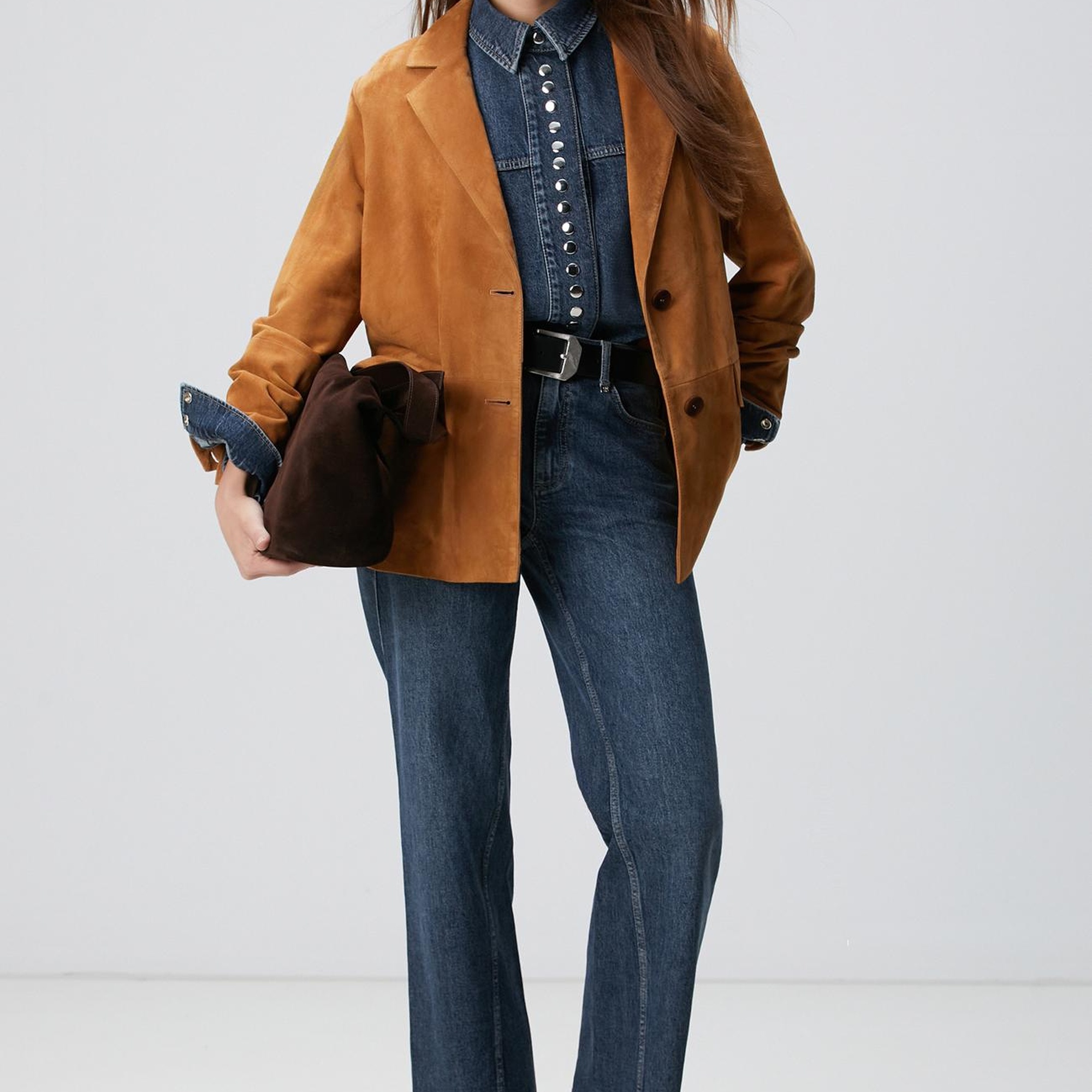 Network Kadın Camel Blazer Süet Deri Ceket