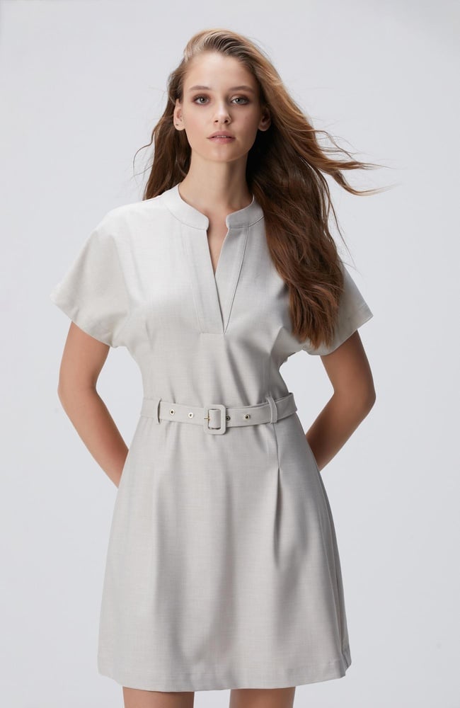  Network Kadın Bej Kemerli Mini Elbise