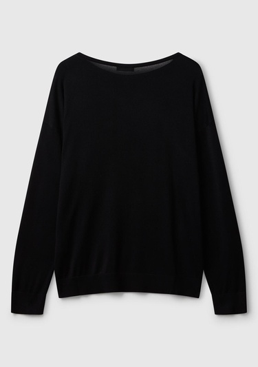  Kadın Sİyah %100 Viskoz Kayık Yaka Kazak