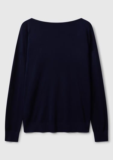  Kadın Lacivert %100 Viskoz Kayık Yaka Kazak