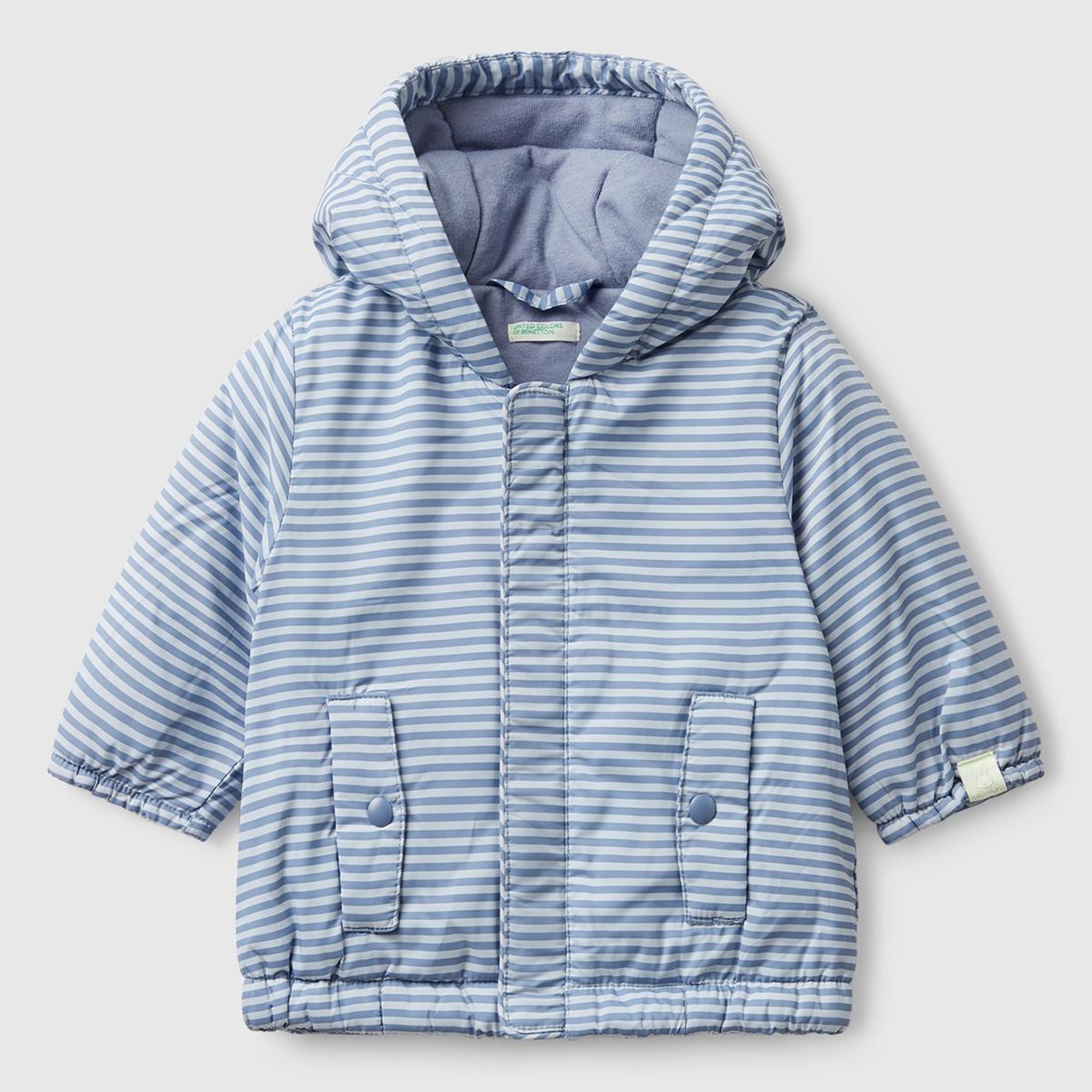 Bebek Mavi Tamamı Desenli Cepli Fermuarlı Kapüşonlu Ceket