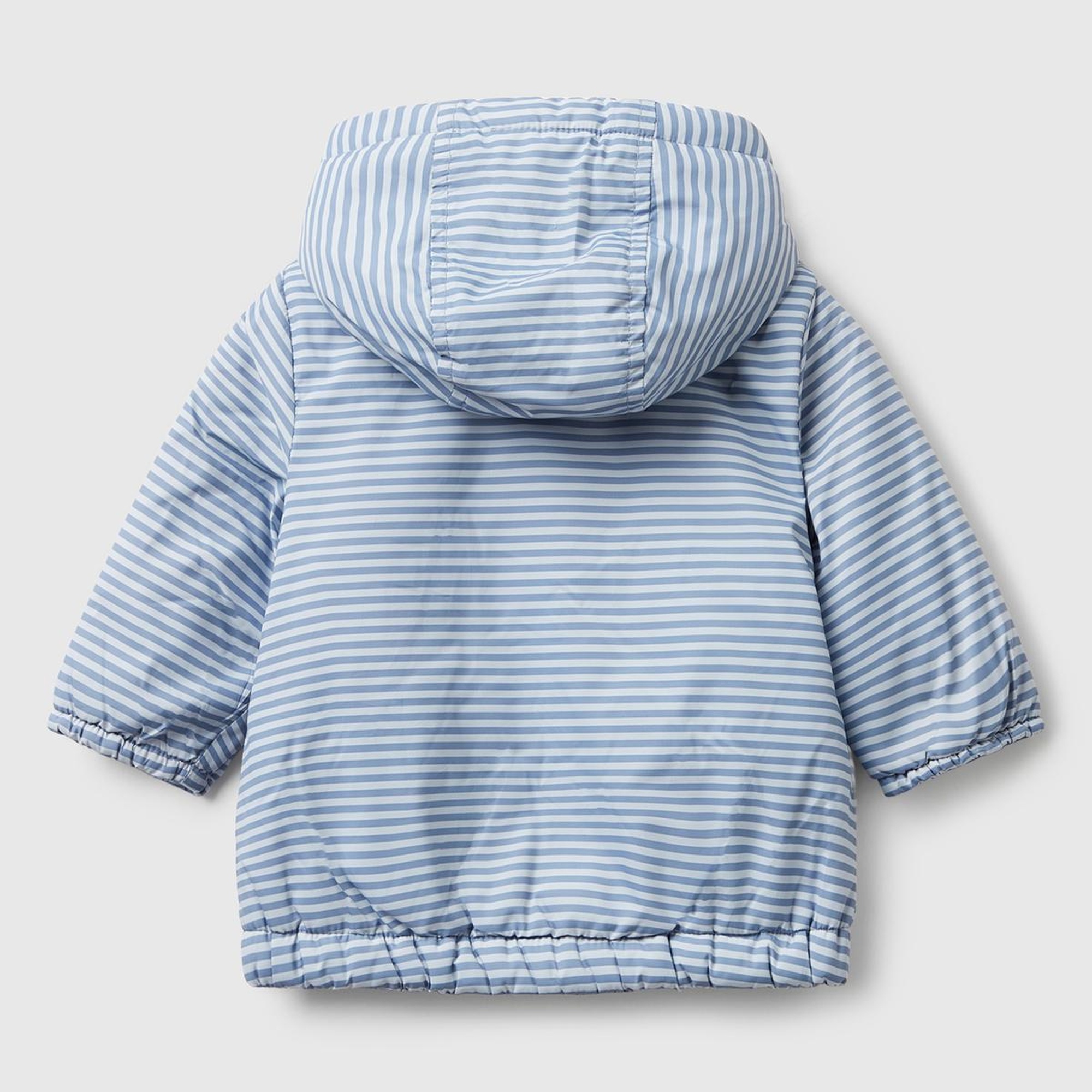 Bebek Mavi Tamamı Desenli Cepli Fermuarlı Kapüşonlu Ceket