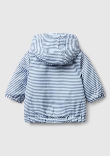 Bebek Mavi Tamamı Desenli Cepli Fermuarlı Kapüşonlu Ceket