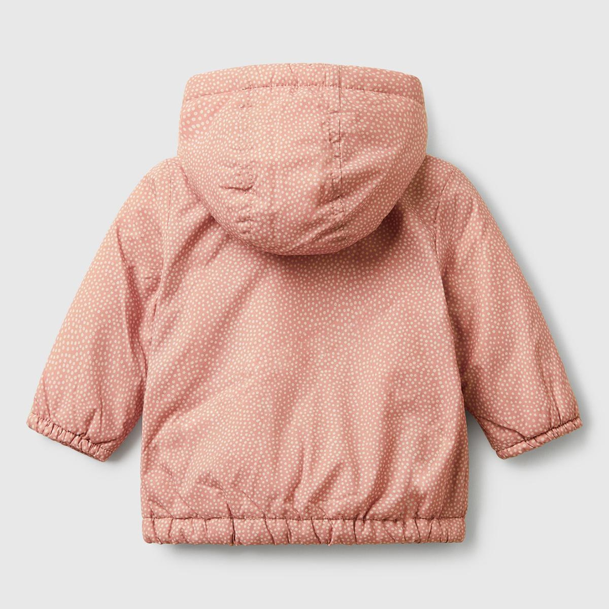 Bebek Gül Kurusu Tamamı Desenli Cepli Fermuarlı Kapüşonlu Ceket