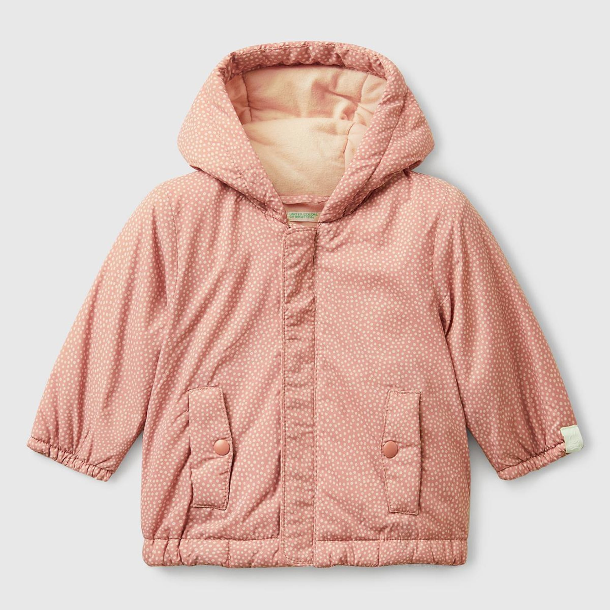 Bebek Gül Kurusu Tamamı Desenli Cepli Fermuarlı Kapüşonlu Ceket