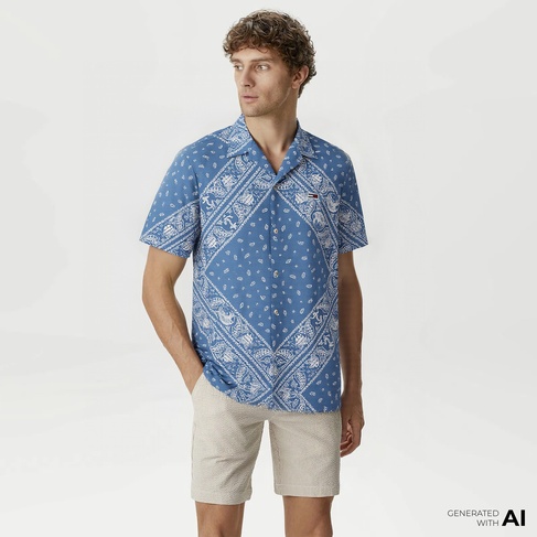  Tommy Jeans Reg Aop Ext Erkek Mavi Gömlek