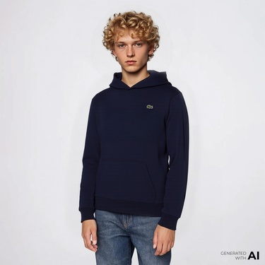  Lacoste Çocuk Kapüşonlu Mavi Sweatshirt