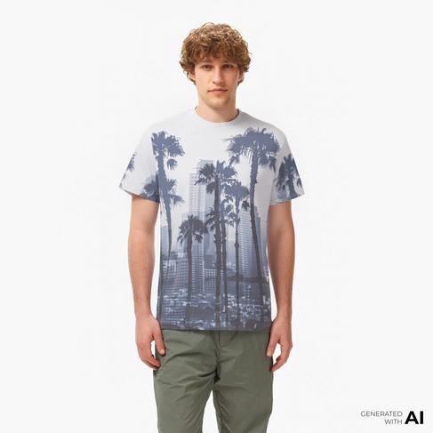  Guess Cn Palm Single 190 Erkek Gri T-Shirt