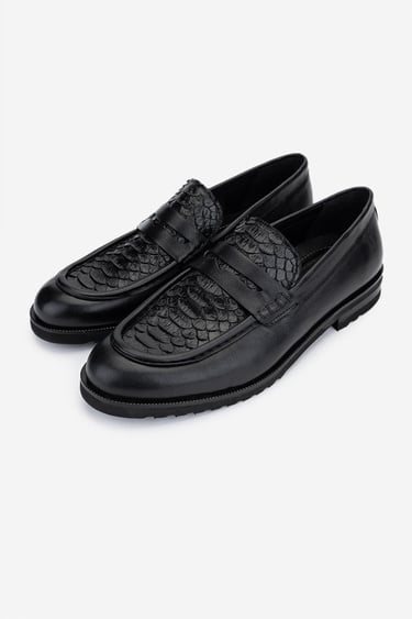  Valmenti Erkek Hakiki Deri Siyah Loafer Ayakkabı