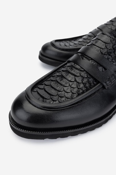  Valmenti Erkek Hakiki Deri Siyah Loafer Ayakkabı
