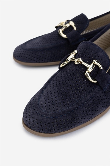  Valmenti Kadın Hakiki Deri Lacivert Süet Loafer Ayakkabı