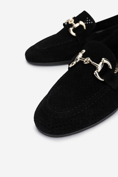  Valmenti Kadın Hakiki Deri Siyah Süet Loafer Ayakkabı