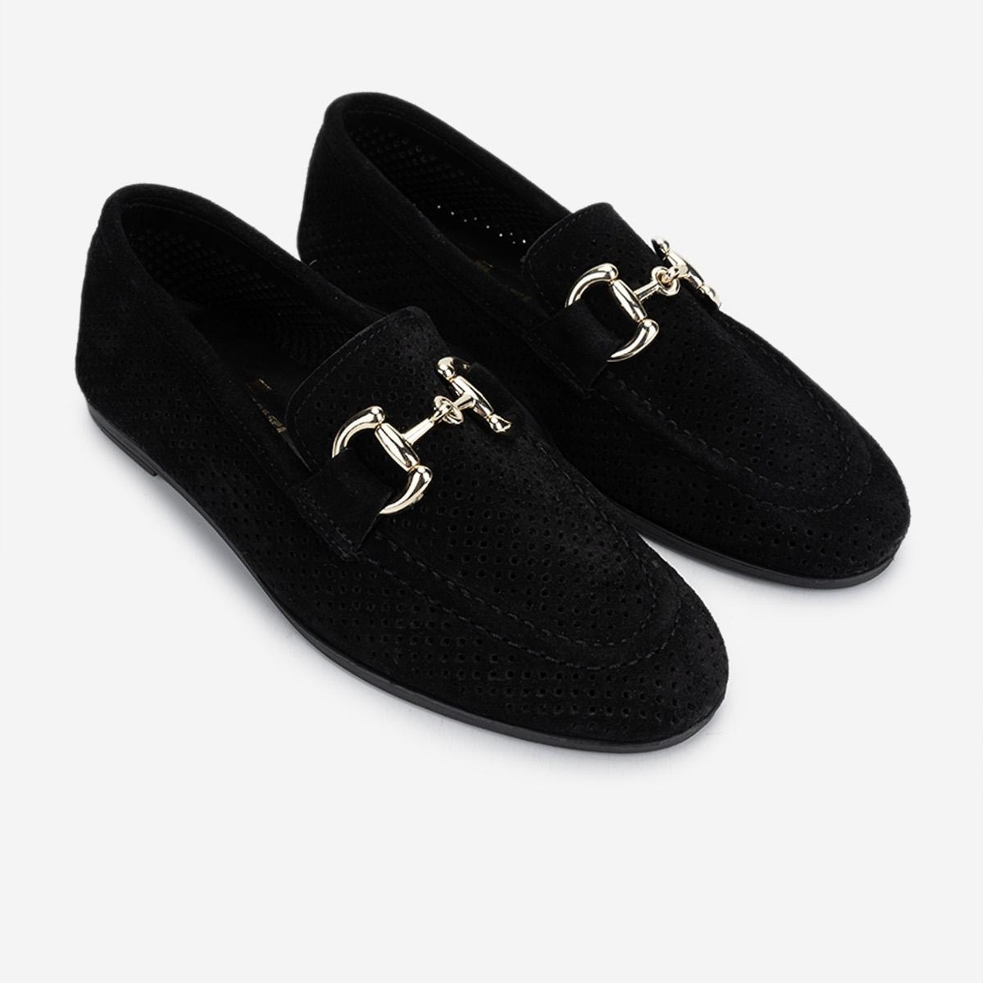 Valmenti Kadın Hakiki Deri Siyah Süet Loafer Ayakkabı