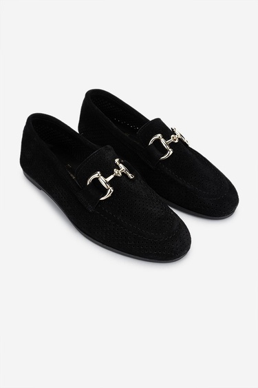  Valmenti Kadın Hakiki Deri Siyah Süet Loafer Ayakkabı