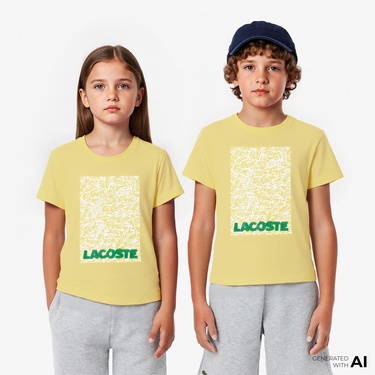  Lacoste Çocuk Bisiklet Yaka Baskılı Sarı T-Shirt