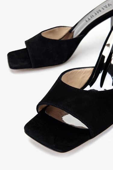  Valmenti Kadın Siyah Süet Topuklu Terlik