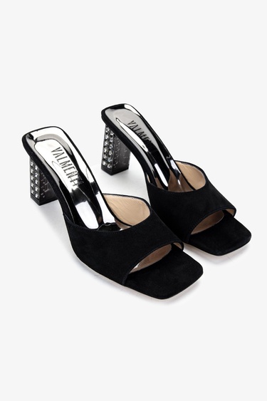  Valmenti Kadın Siyah Süet Topuklu Terlik