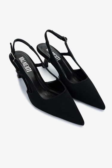  Valmenti Kadın Siyah Saten Topuklu Ayakkabı