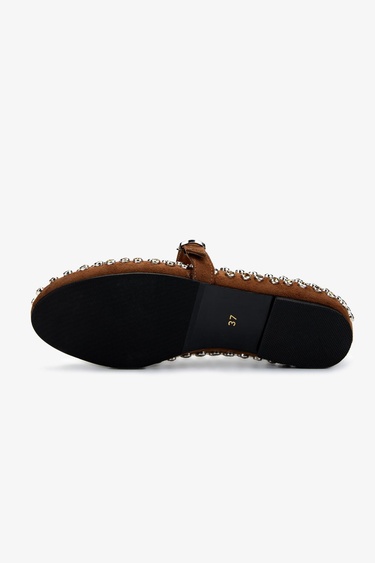  Valmenti Kadın Hakiki Deri Taba Süet Babet Ayakkabı