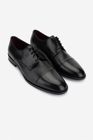  Valmenti Erkek Hakiki Deri Siyah Klasik Ayakkabı