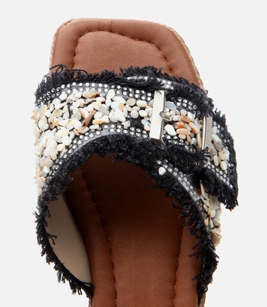  Kadın Siyah Yaya Taşlı Terlik