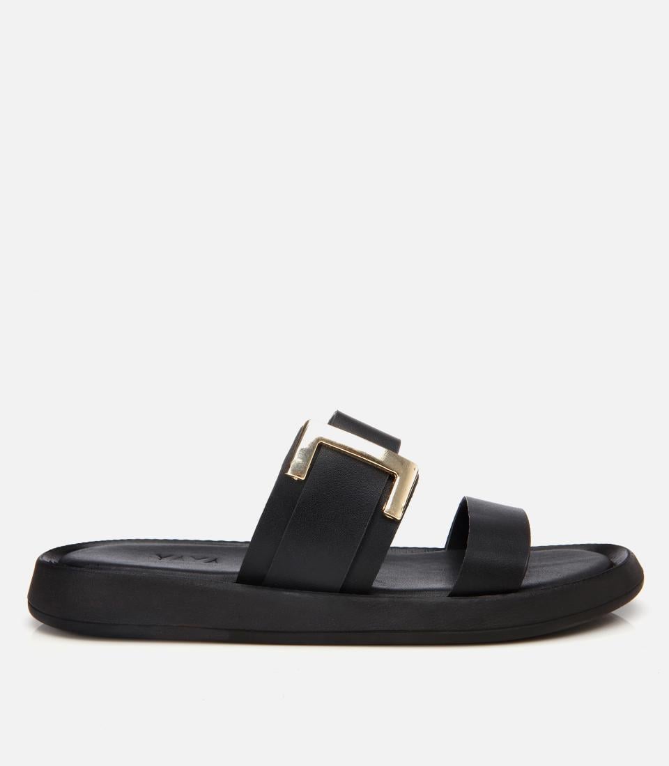  Kadın Siyah Yaya Tokalı Düz Terlik