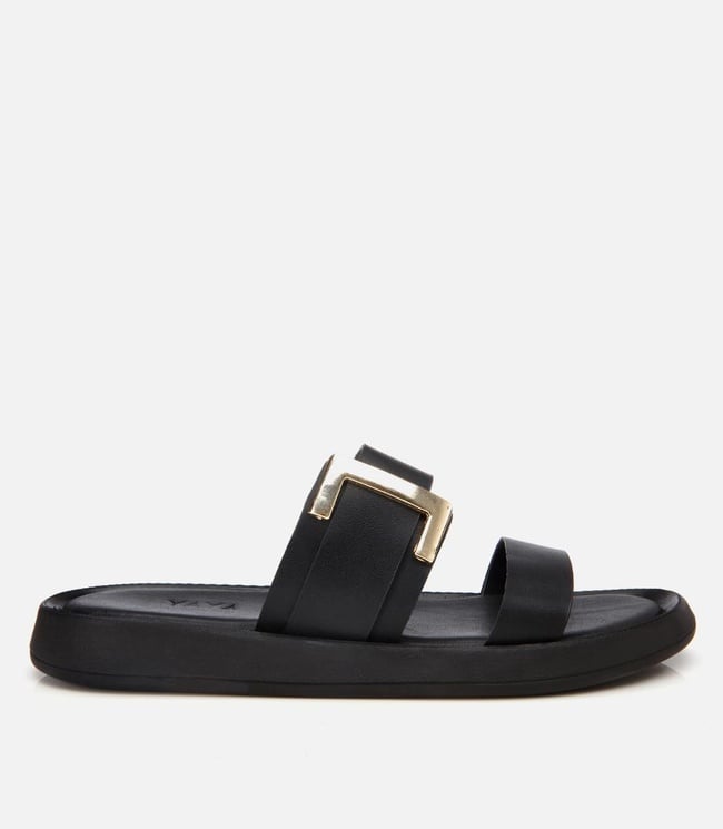  Kadın Siyah Yaya Tokalı Düz Terlik