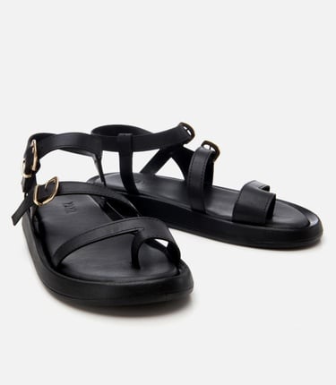  Kadın Siyah Yaya Ayarlanabilir Kemerli Düz Sandalet