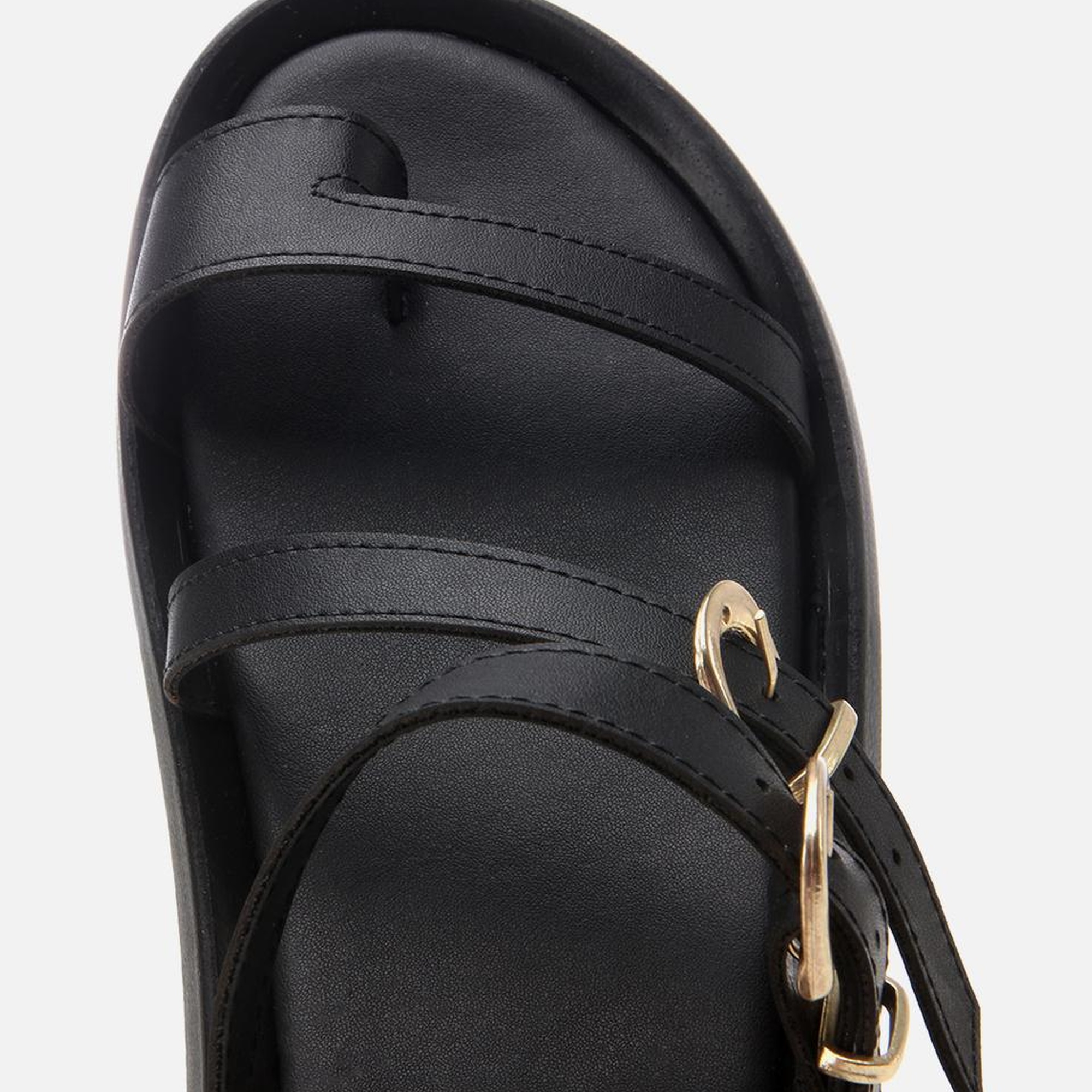 Kadın Siyah Yaya Ayarlanabilir Kemerli Düz Sandalet