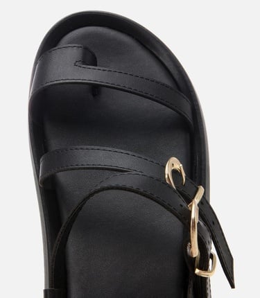  Kadın Siyah Yaya Ayarlanabilir Kemerli Düz Sandalet