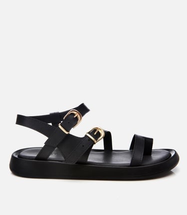  Kadın Siyah Yaya Ayarlanabilir Kemerli Düz Sandalet