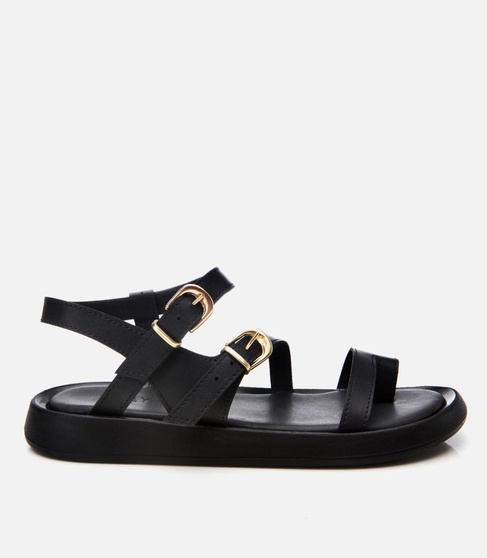  Kadın Siyah Yaya Ayarlanabilir Kemerli Düz Sandalet