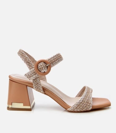  Kadın Bej Hasır Detaylı Topuklu Sandalet