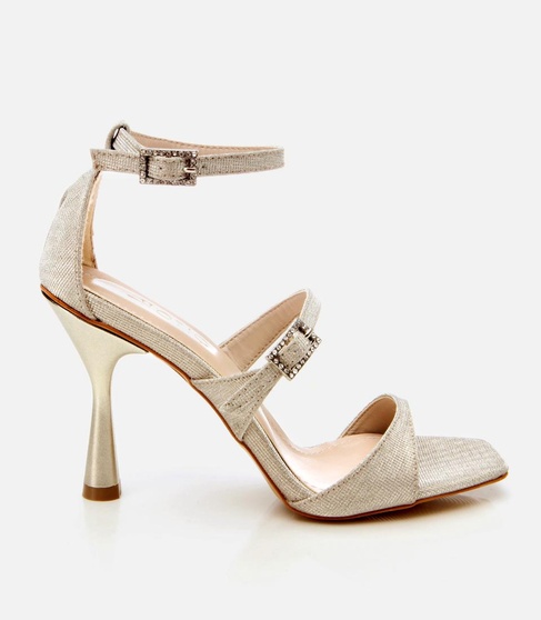  Kadın Gold Simli Abiye Topuklu Sandalet