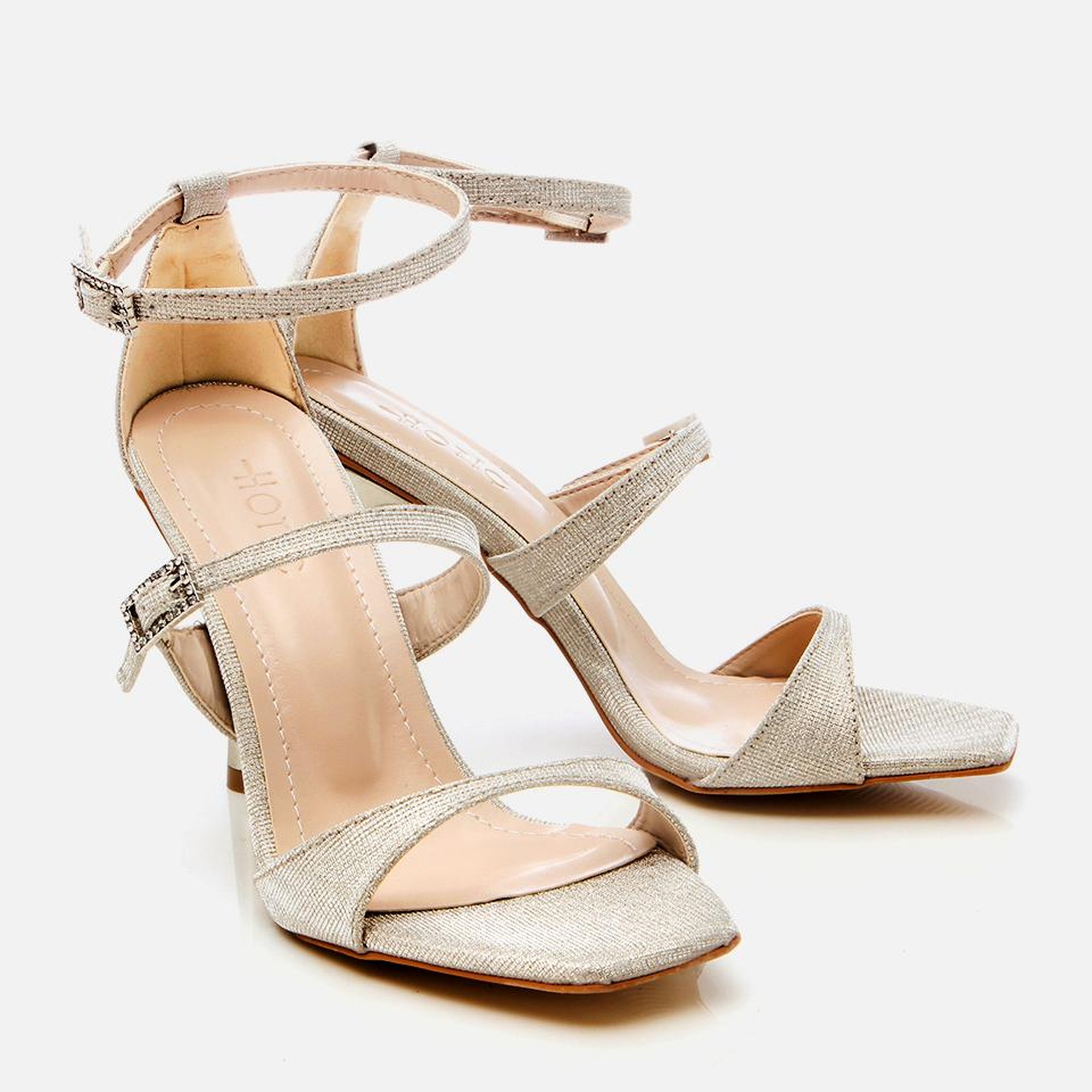 Kadın Gold Simli Abiye Topuklu Sandalet