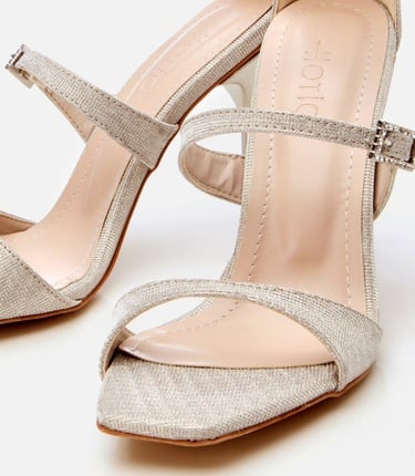  Kadın Gold Simli Abiye Topuklu Sandalet