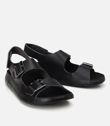  Kadın Deri Siyah Ayarlanabilir Dolgu Topuklu Sandalet