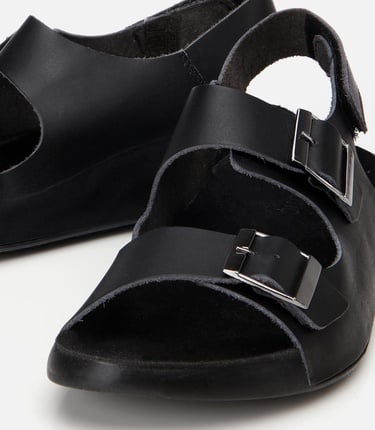  Kadın Deri Siyah Ayarlanabilir Dolgu Topuklu Sandalet