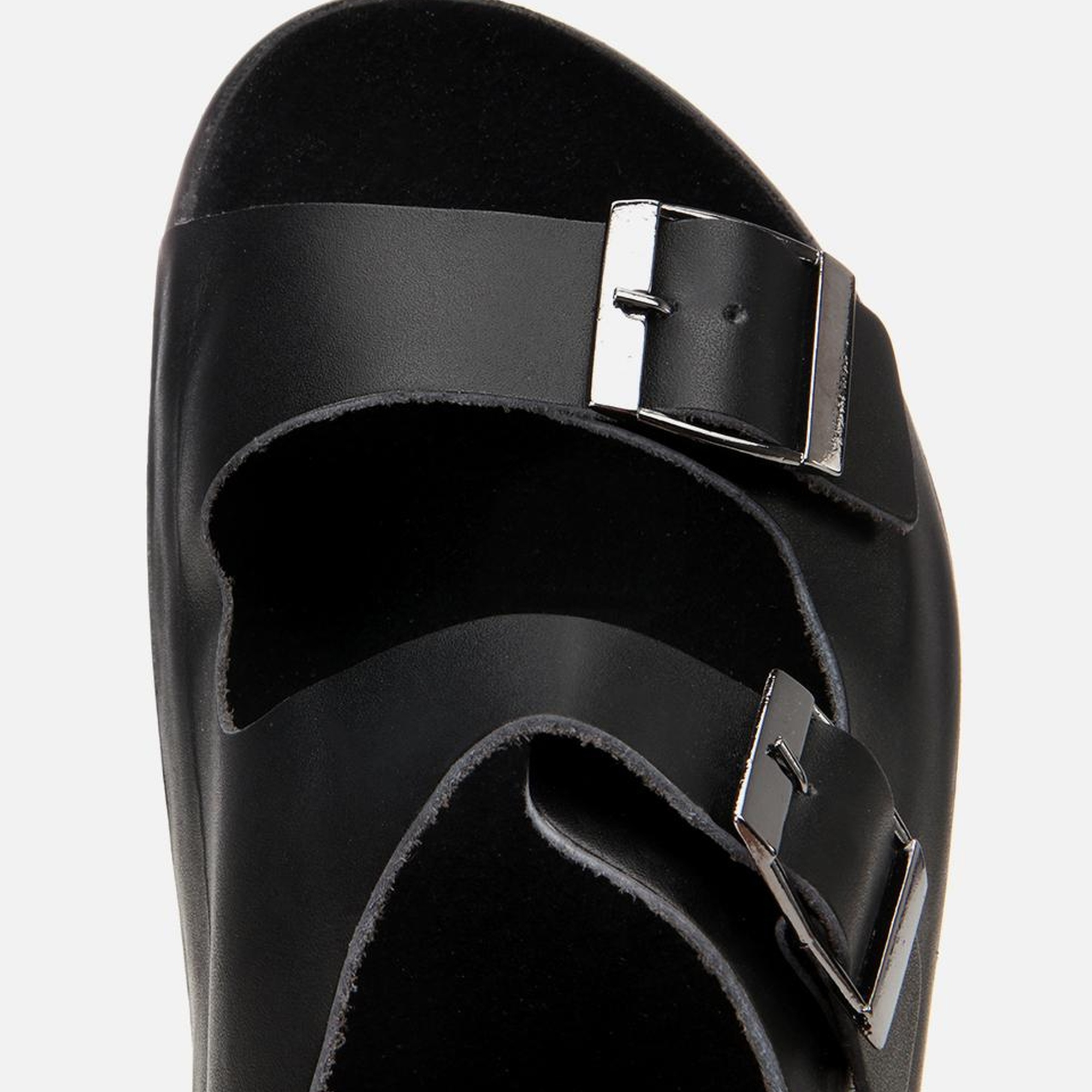 Kadın Deri Siyah Ayarlanabilir Dolgu Topuklu Sandalet