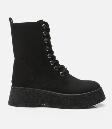  Kadın Siyah Kalın Tabanlı Bağcıklı Bot