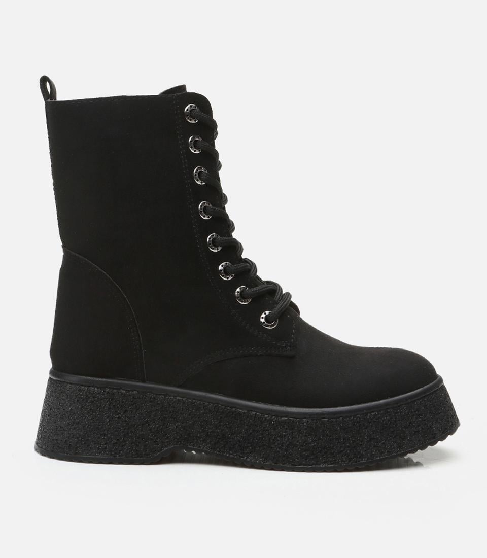  Kadın Siyah Kalın Tabanlı Bağcıklı Bot