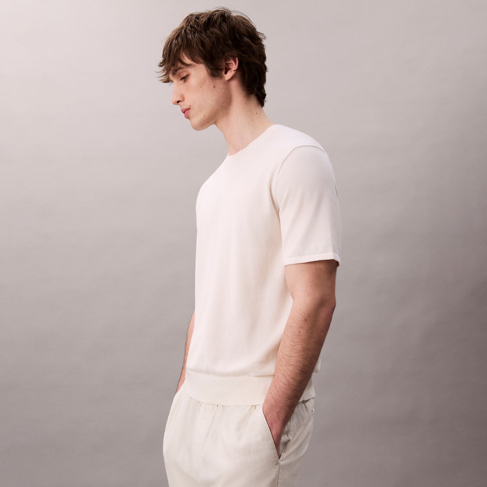 Calvin Klein Supima Erkek Beyaz Kazak