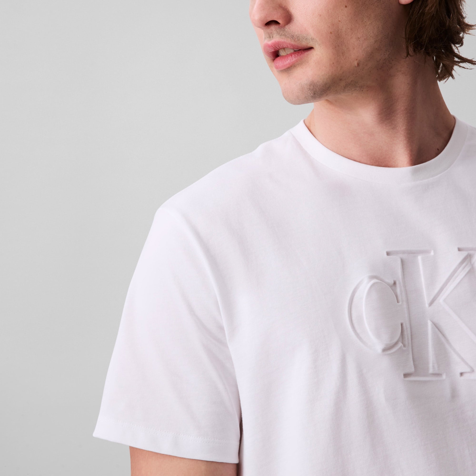 Calvin Klein Deboss Mono Graphic Erkek Beyaz T-Shirt