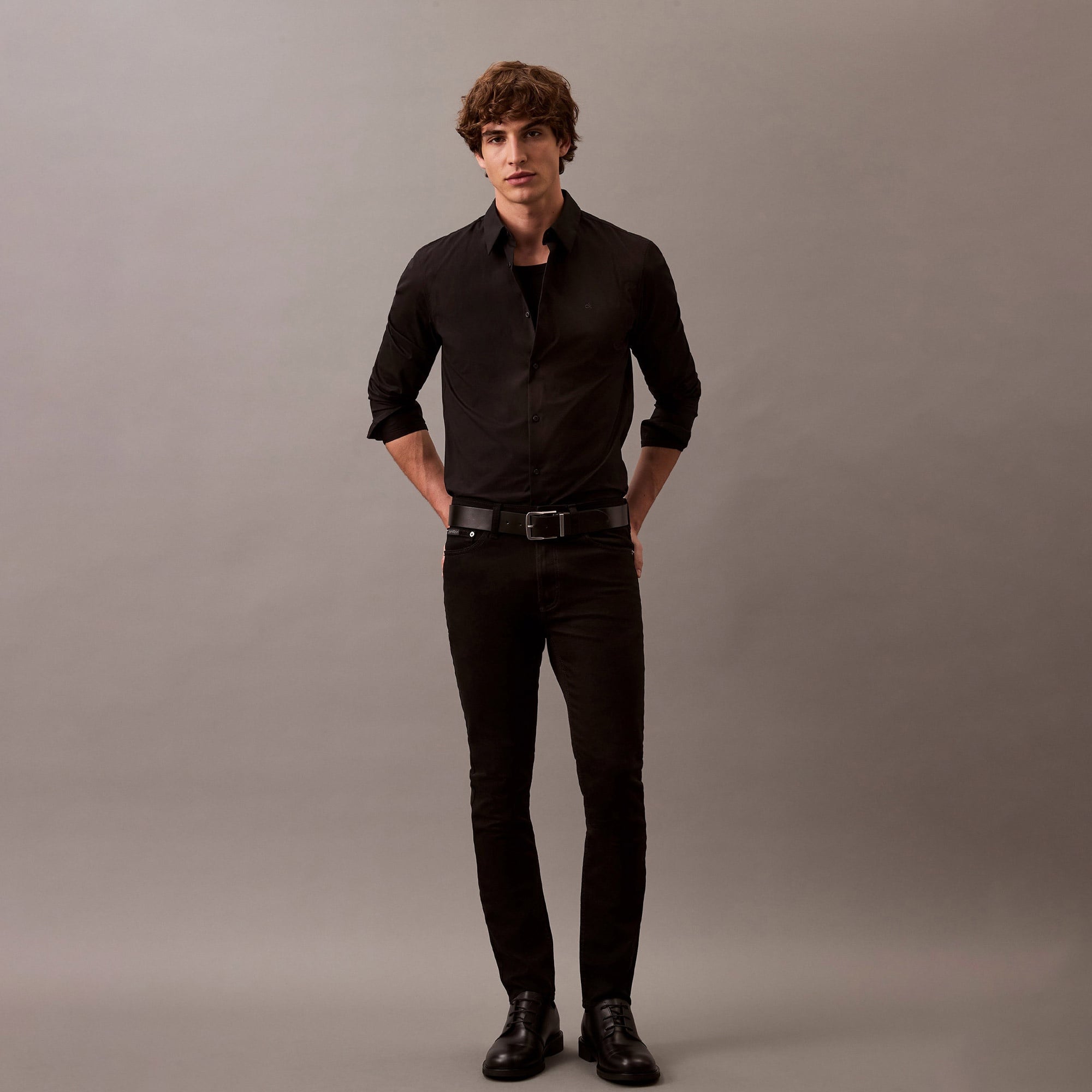 Calvin Klein Solid Slim Erkek Siyah Gömlek