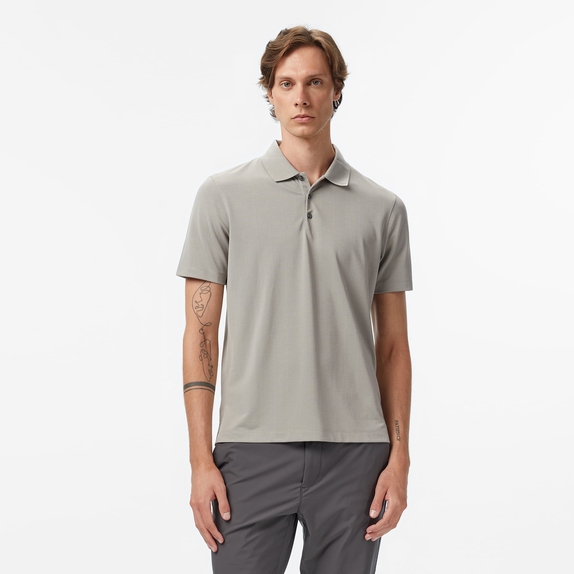  Calvin Klein Stripe Jacquard Erkek Gri Polo