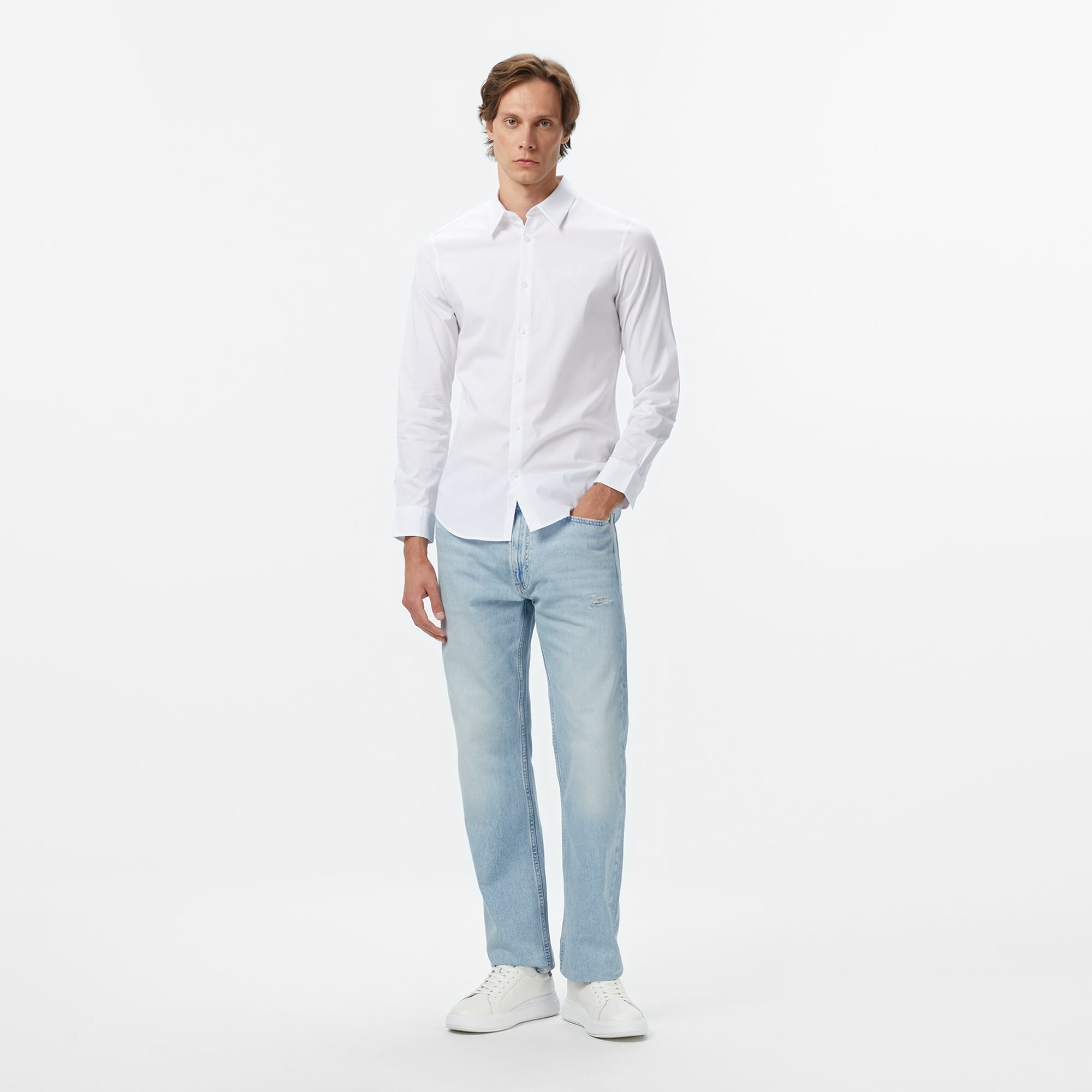 Calvin Klein Solid Slim Erkek Beyaz Gömlek