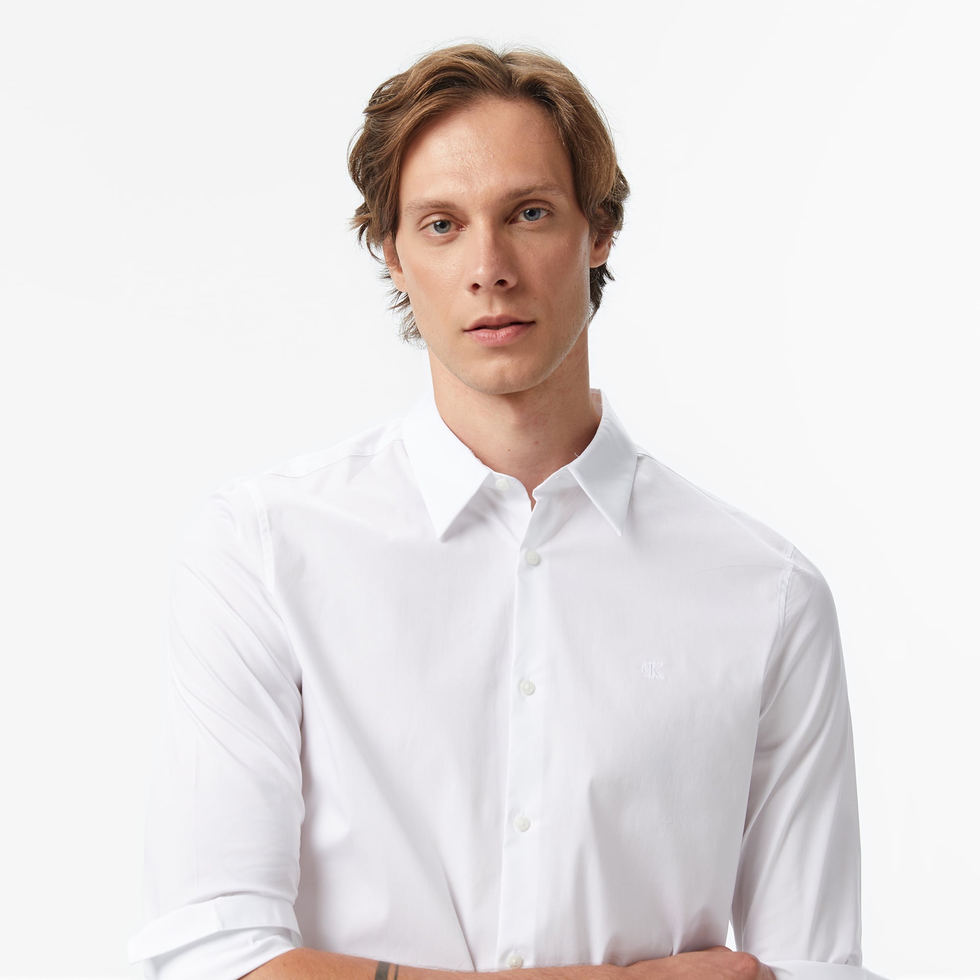 Calvin Klein Solid Slim Erkek Beyaz Gömlek