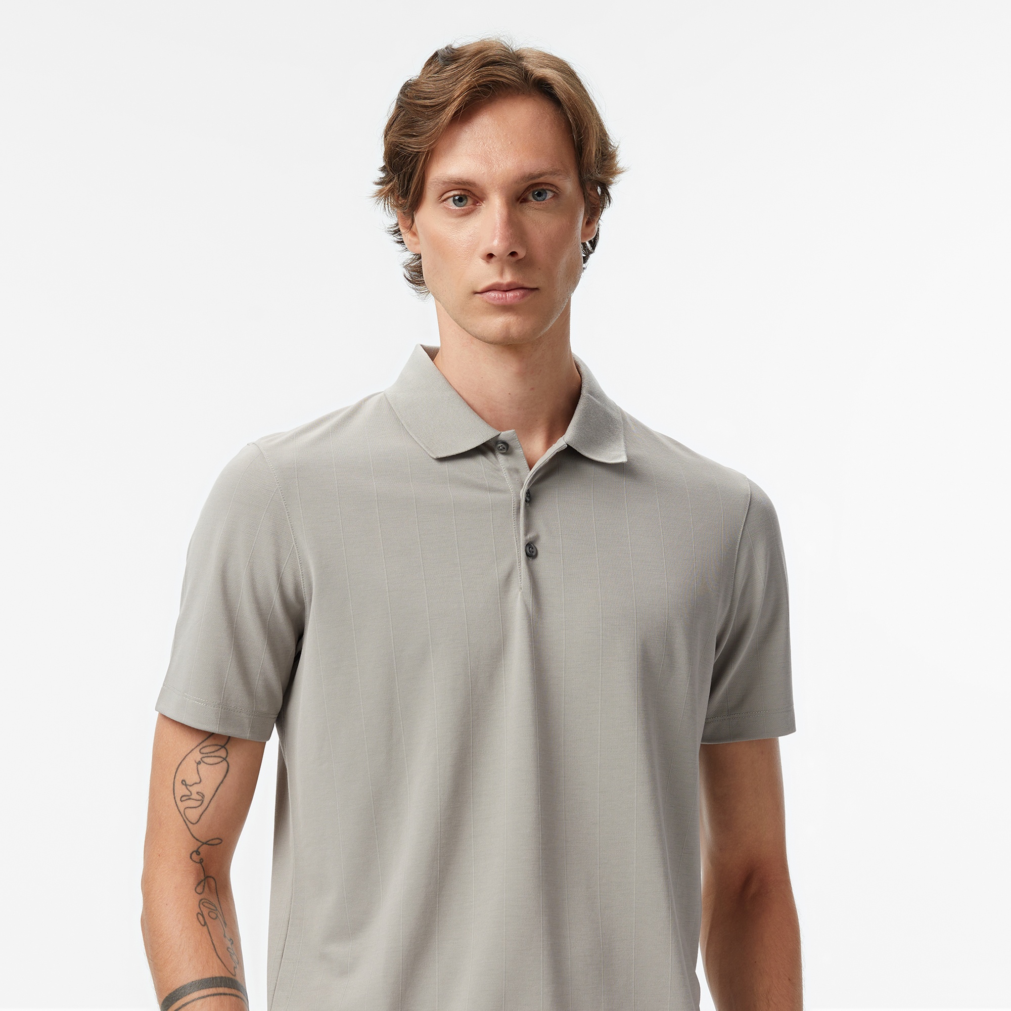 Calvin Klein Stripe Jacquard Erkek Gri Polo